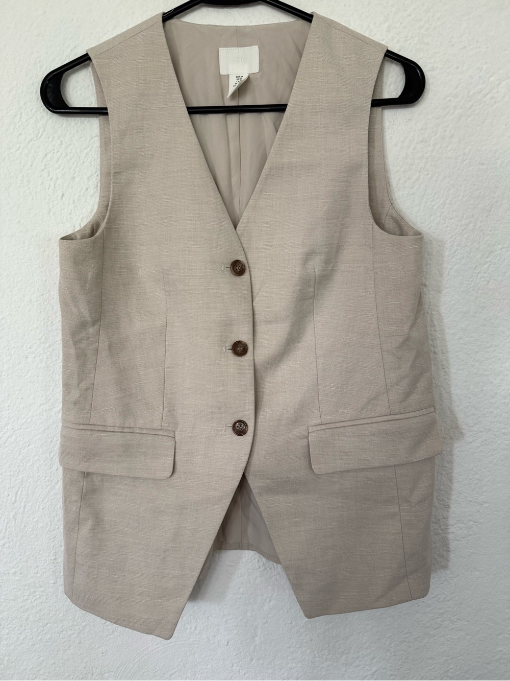 H&M Beige Button-Front Tailored Vest